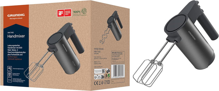 Grundig Delisia Novus™ HM 7140 Handmixer, 500 W Leistung, 4 Geschwindigkeitsstufen + Turbostufe, Hoc