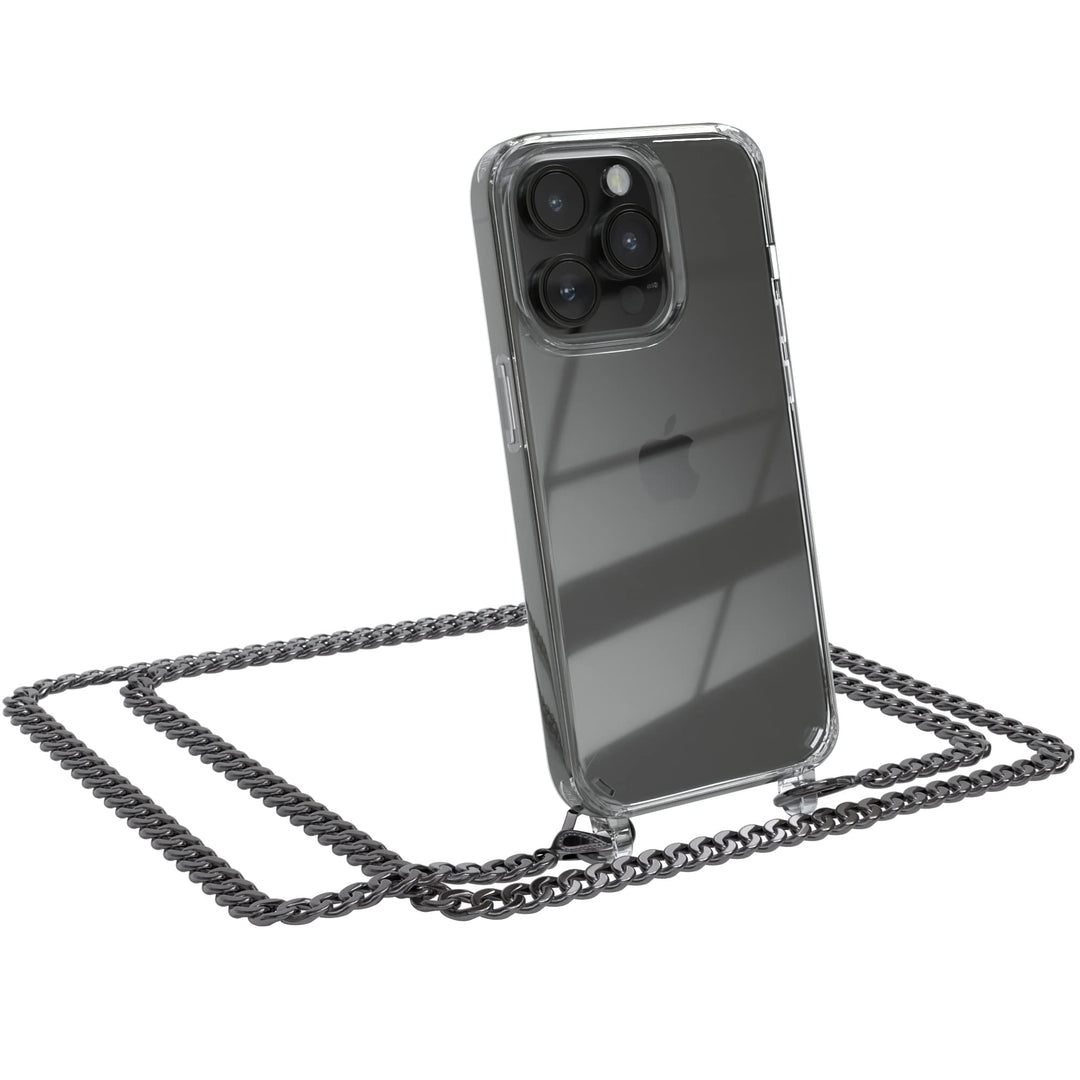 EAZY CASE Handykette kompatibel mit iPhone 14 Pro Handyhülle mit Metall Umhängeband und Ersatz Korde