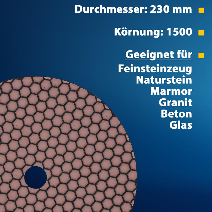 EDW Profi Diamant-Schleifpad für Trockenschliff, D = 230 mm, Körnung 1500, Klettaufnahme, für Naturs