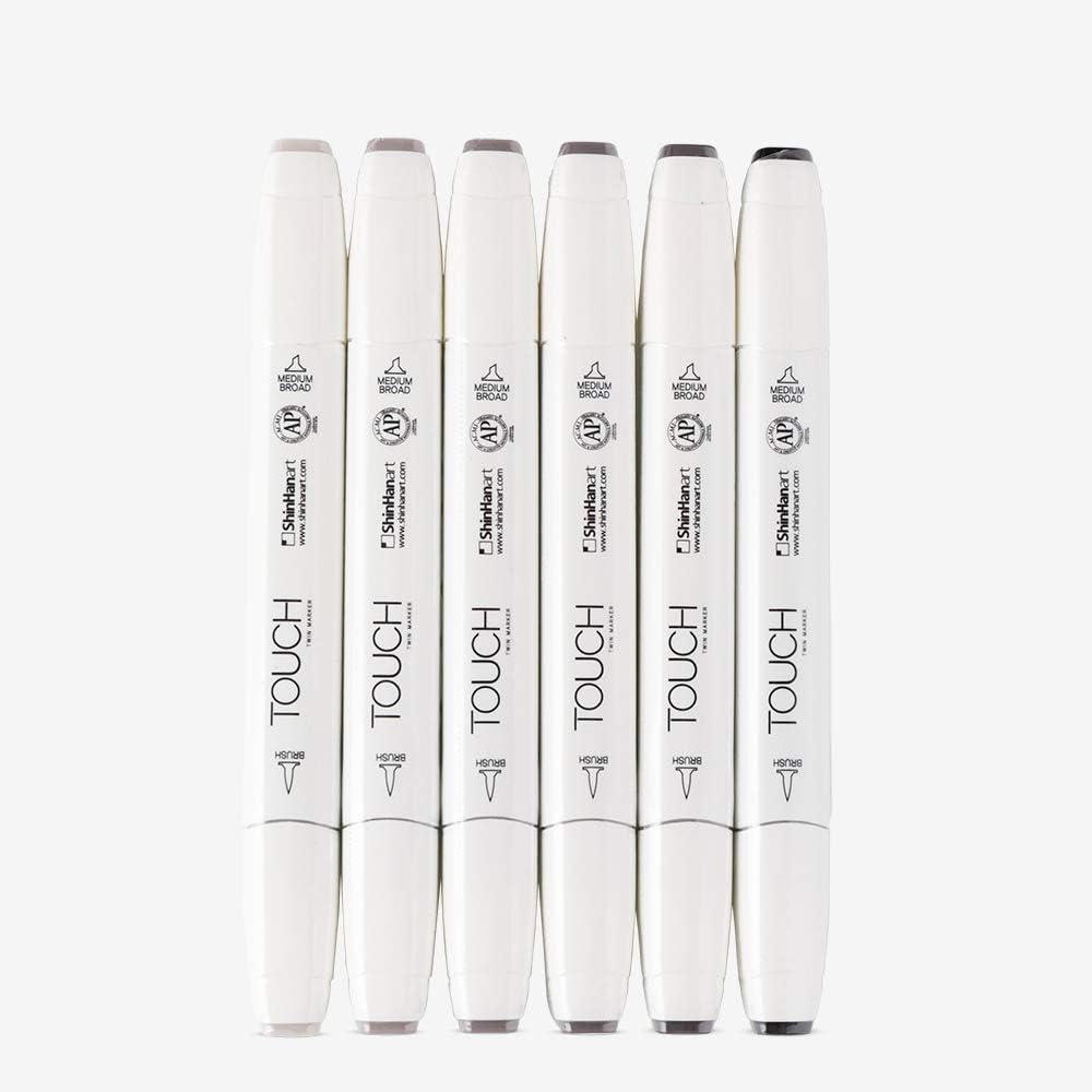 ShinHan : Touch Twin 6 Pinselmarker-Set, warme Grautöne A