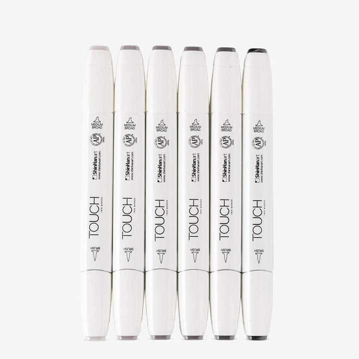 ShinHan : Touch Twin 6 Pinselmarker-Set, warme Grautöne A