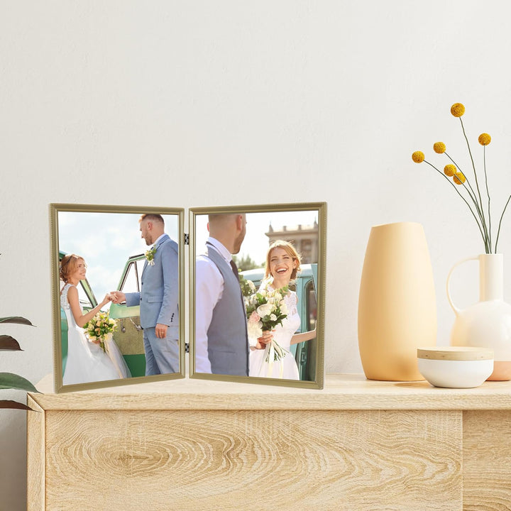 Lawrence Frames Doppel-Bilderrahmen, 20,3 x 25,4 cm, Antik-Messing, Goldfarben satiniert Goldfarben