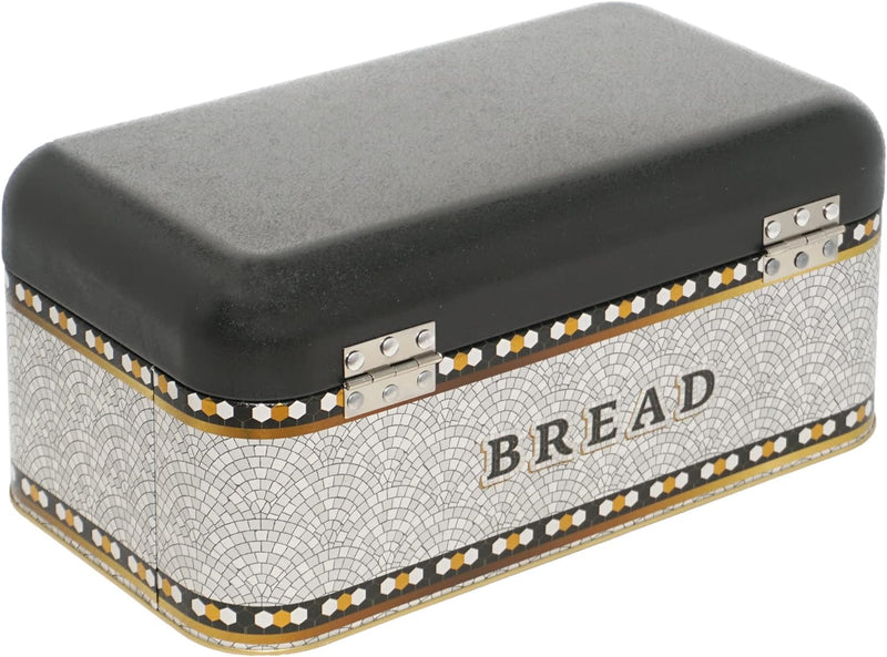 Lashuma Brotkasten Metall grau Mosaik, Brotbox Aufbewahrung gross, Behälter Brot mit Klappe 36x21 cm