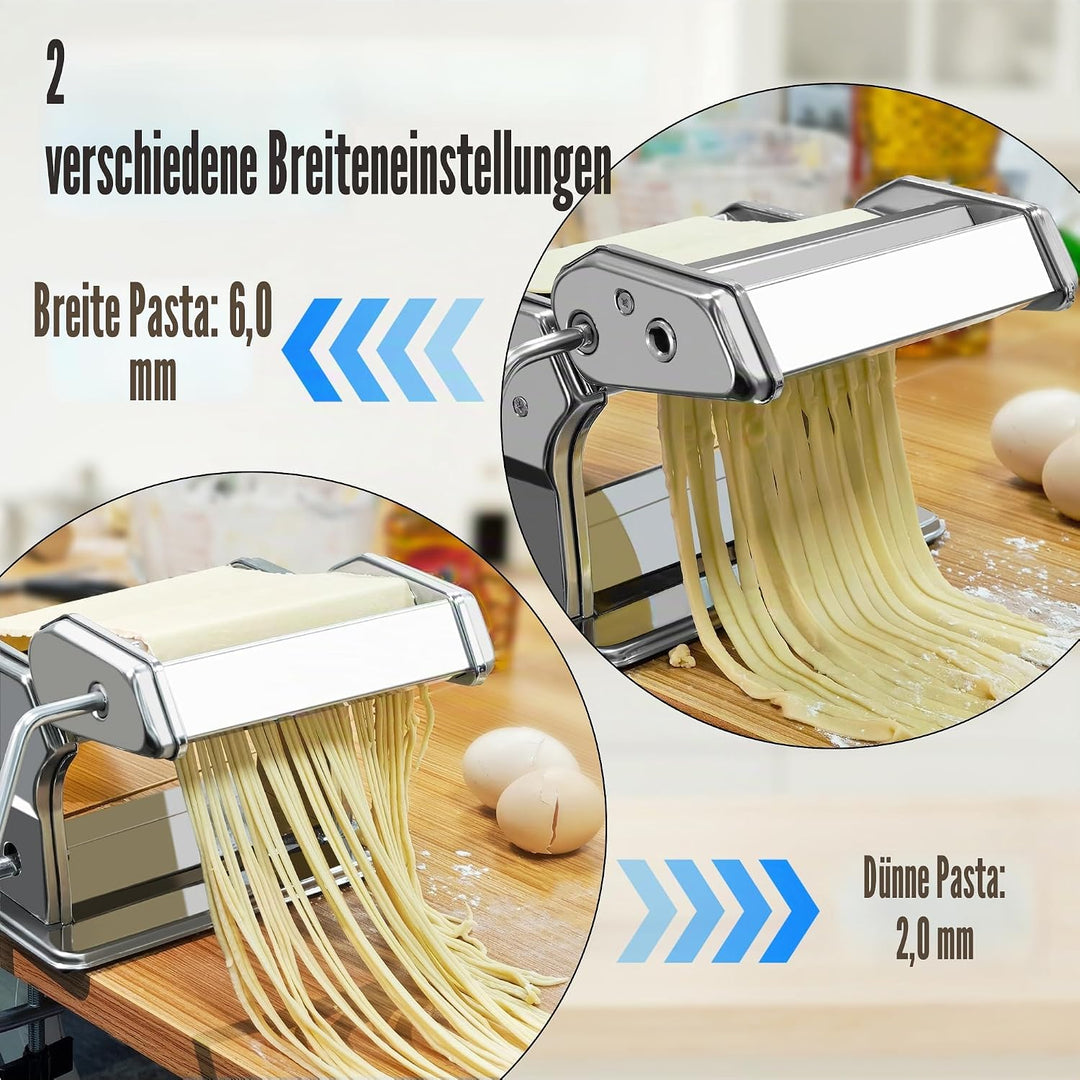 Nudelmaschine Pasta Maker, Aluminiumlegierung Pastamaschine mit 9 Einstellbaren Stärkeeinstellungen