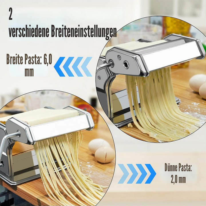 Nudelmaschine Pasta Maker, Aluminiumlegierung Pastamaschine mit 9 Einstellbaren Stärkeeinstellungen