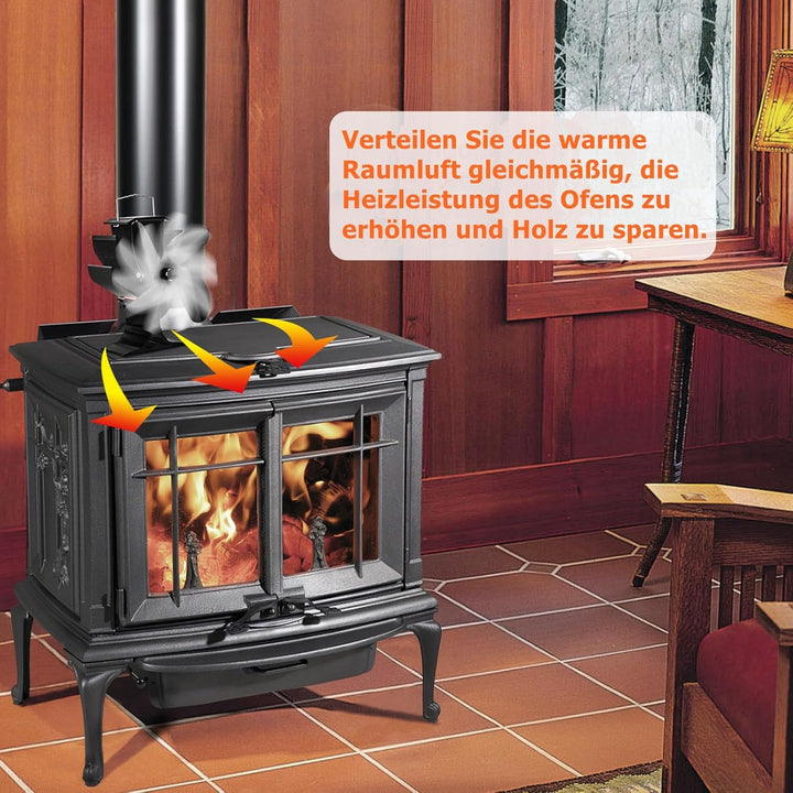 Signstek Ofenventilator, wärmebetriebener Kaminventilator mit 6 Blätter, leise Wärmezirkulation, Hol