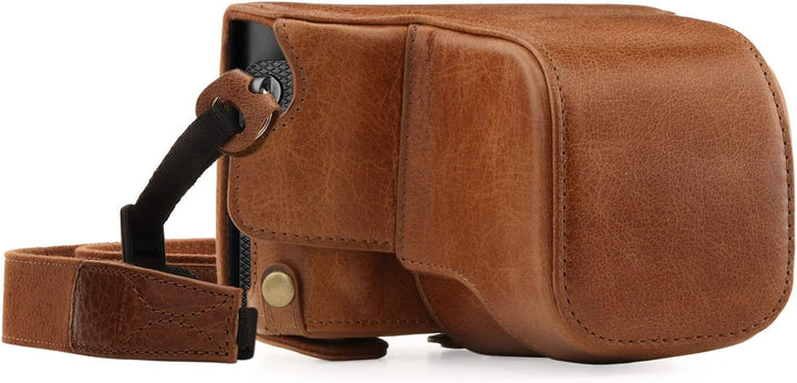 MegaGear MG1403 Leica Q-P, Q (Typ 116) Ever Ready Echtleder Kamera-Case mit Trageriemen - Braun, Bra