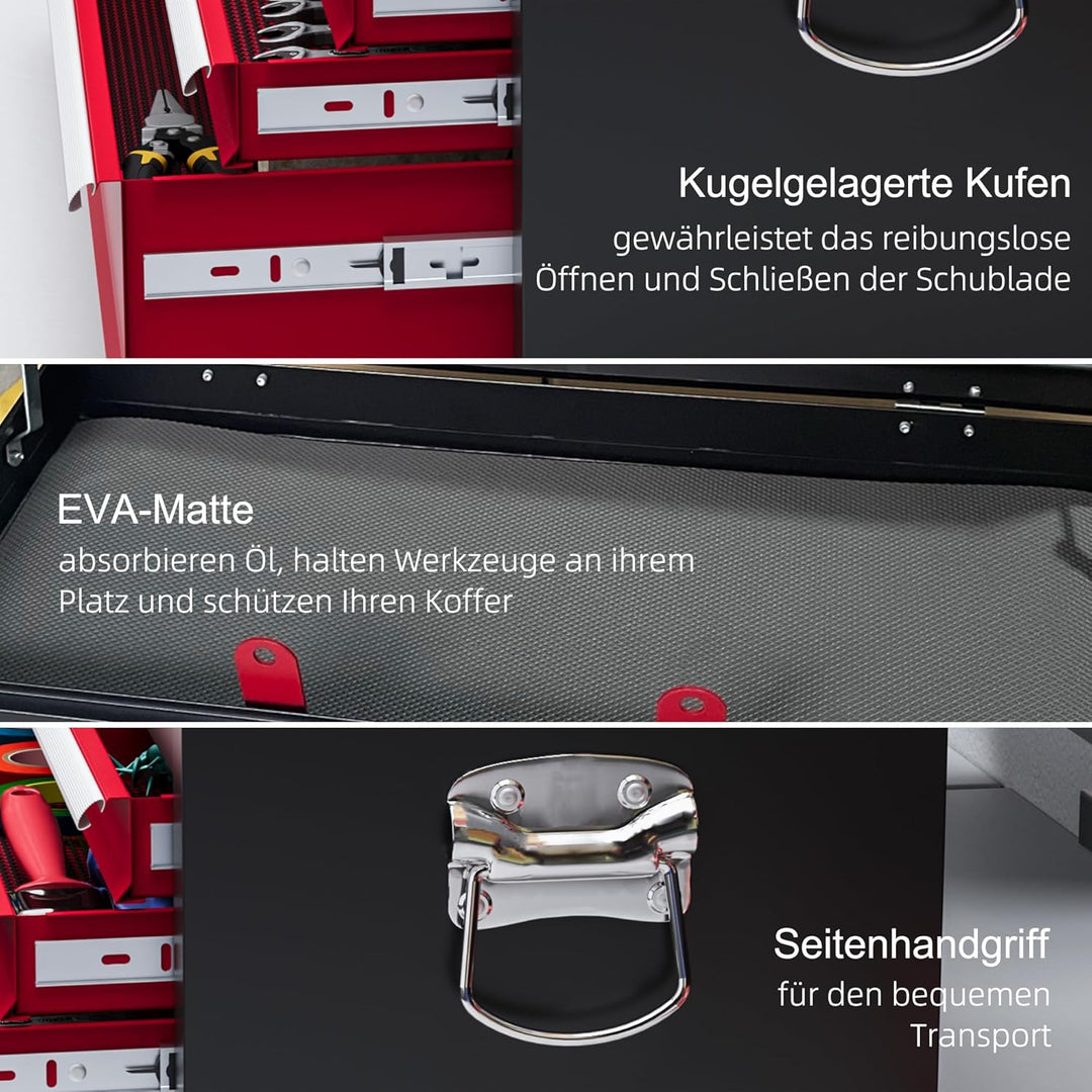HOMCOM Werkzeugkoffer leer, robust Werkzeugkasten mit 6 Schubladen Metallschliessen Tragegriff, Werk