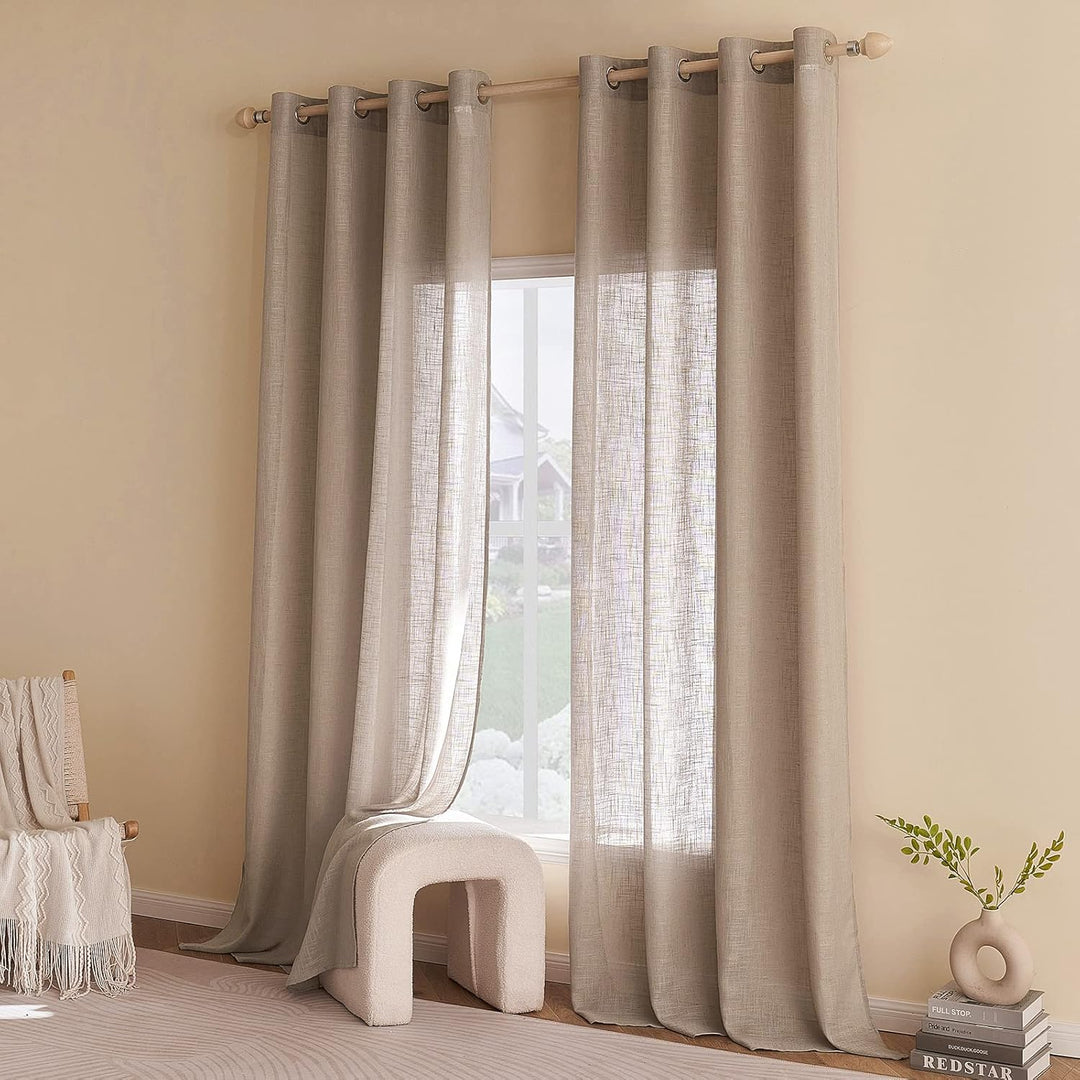 Woaboy Leinen Gardinen Halbtransparent Vorhänge Leinenoptik Wohnzimmer mit Ösen Stores Gardine Schla