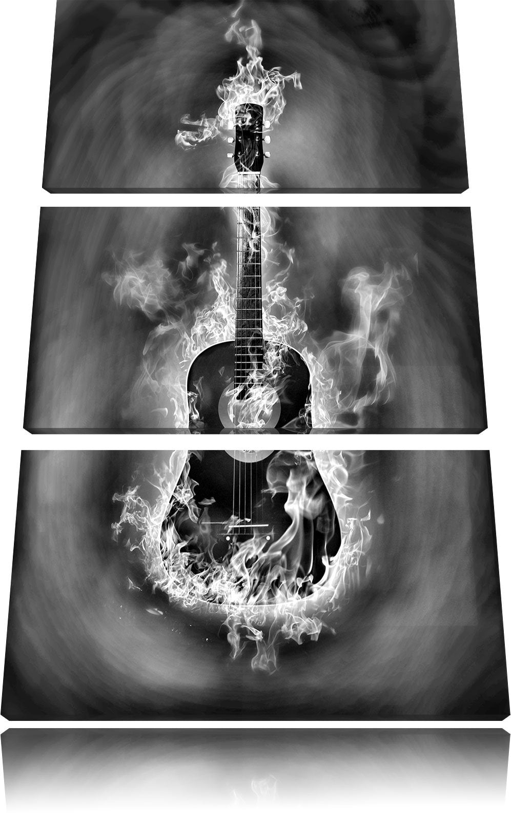 Pixxprint Monocrome, Brennende Gitarre, Heisse Flammen 3-Teiler Leinwandbild 120x80 Bild auf Leinwan