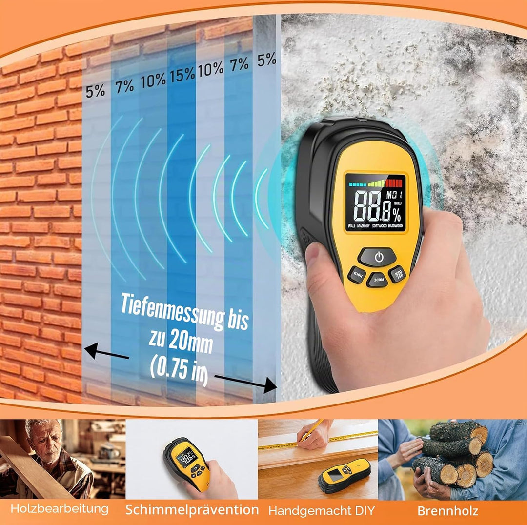 Pinloses Feuchtigkeitsmessgerät – Digitales Povlen-holzfeuchtemessgerät für Holz, Trockenbau, Brennh