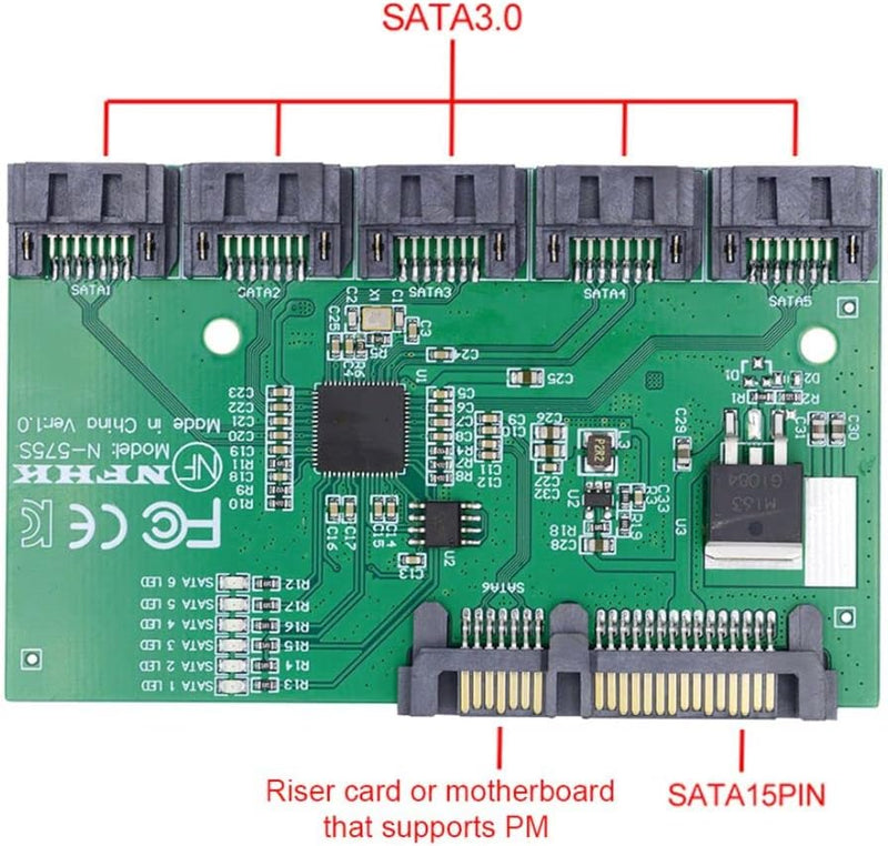 chenyang SATA 3.0 Splitter Ports Adapter,SATA 1 auf 5 SATA 3.0 HUB Konverter Adapter PM Multiplier P