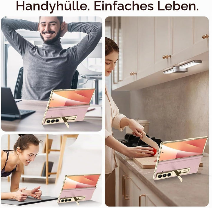Miimall Lederhülle Kompatibel mit Samsung Galaxy Z Fold 7 Hülle mit Displayschutz+Scharnierschutz, S