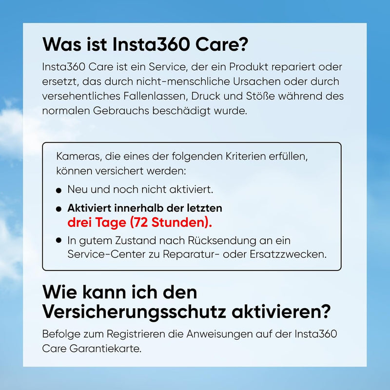 Insta360 X3 mit X3 Care Garantiekarte - wasserdichte 360°-Action-Kamera mit 48MP 1/2"-Sensoren, 5,7K