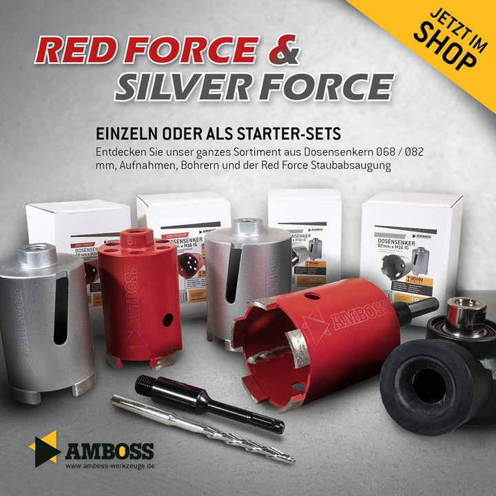 Diamant Dosensenker Ø 82 mm / M16 / Seitenschlitz / 90mm Nutzlänge - Amboss Silver Force Premium für