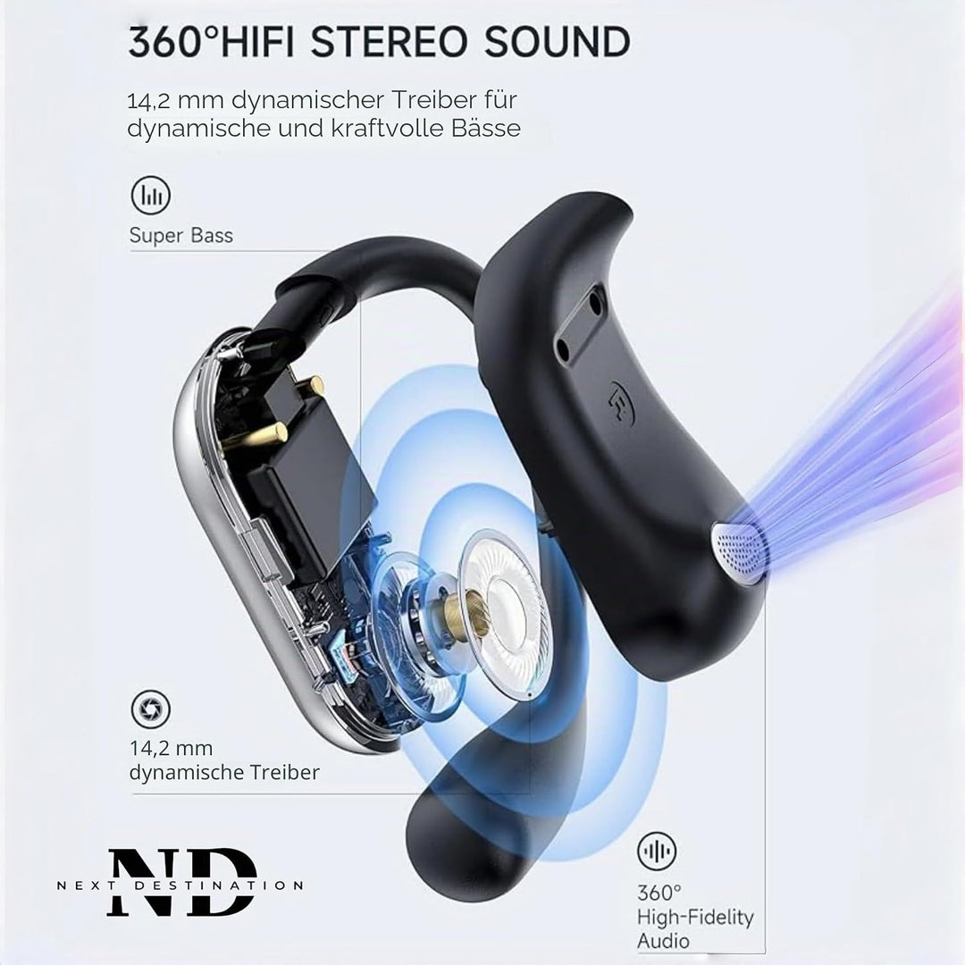 Next Destination Kabellose Bluetooth 5.4 Sport-Kopfhörer mit Haken Q16S | Kopfhörer | IPX7 wasserdic