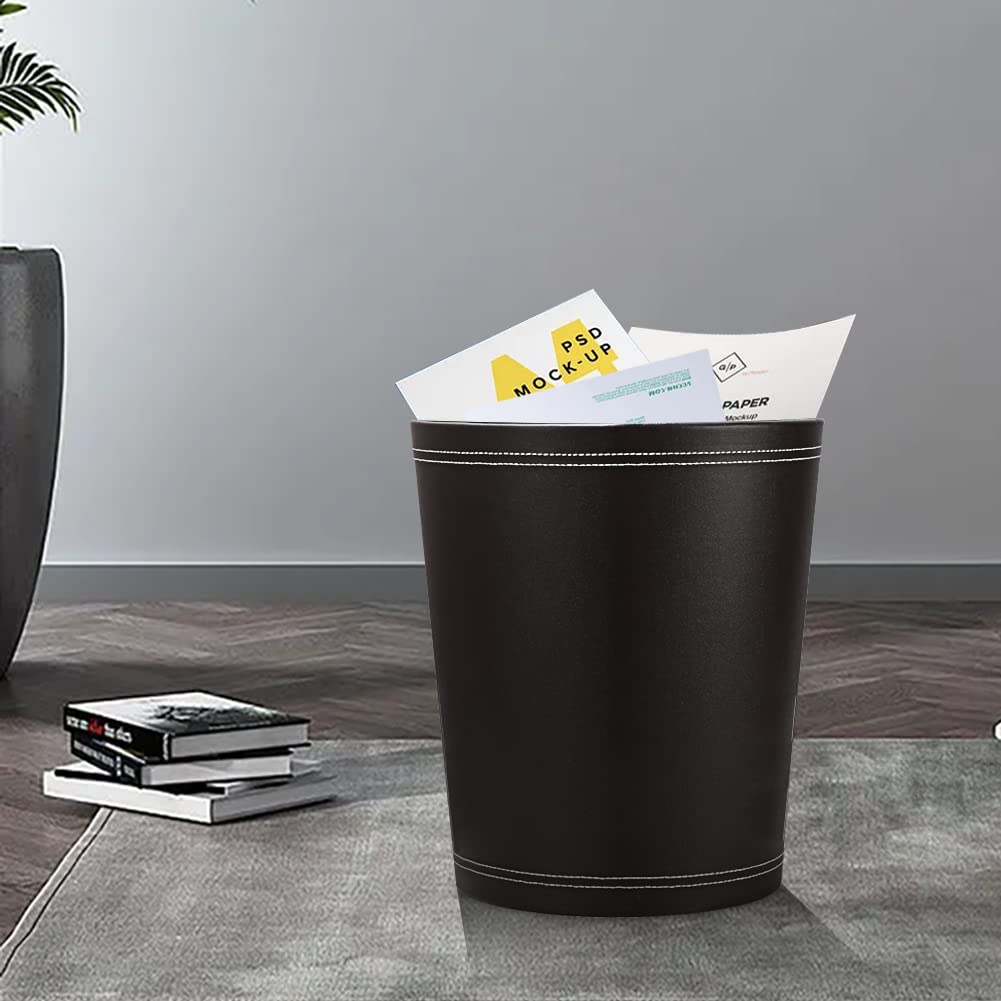 KINGFOM™ Klassisch Leder Papierkorb für Büro/Badezimmer/küche/Schlafzimmer (Schwarz), Schwarz