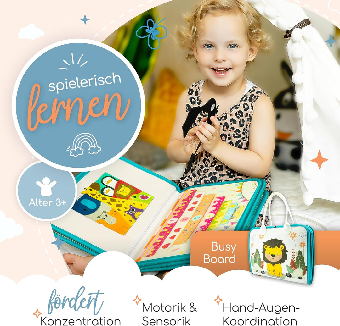 zoula kidz® Busy Board deutsch - Montessori Spielzeug ab 3 Jahre - Motorikspielzeug - Montessori Buc