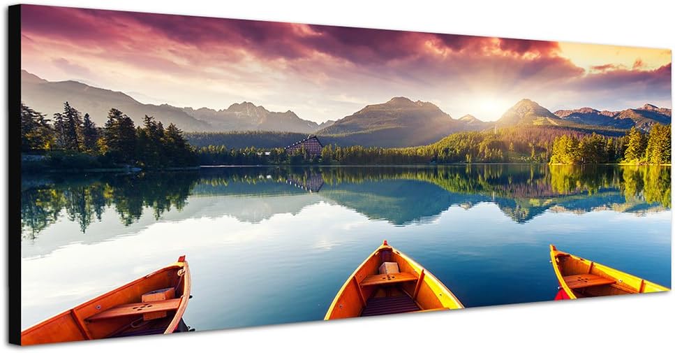 Paul Sinus Art Panoramabild auf Leinwand und Keilrahmen 150x50cm Slowakei Nationalpark See Boote Son