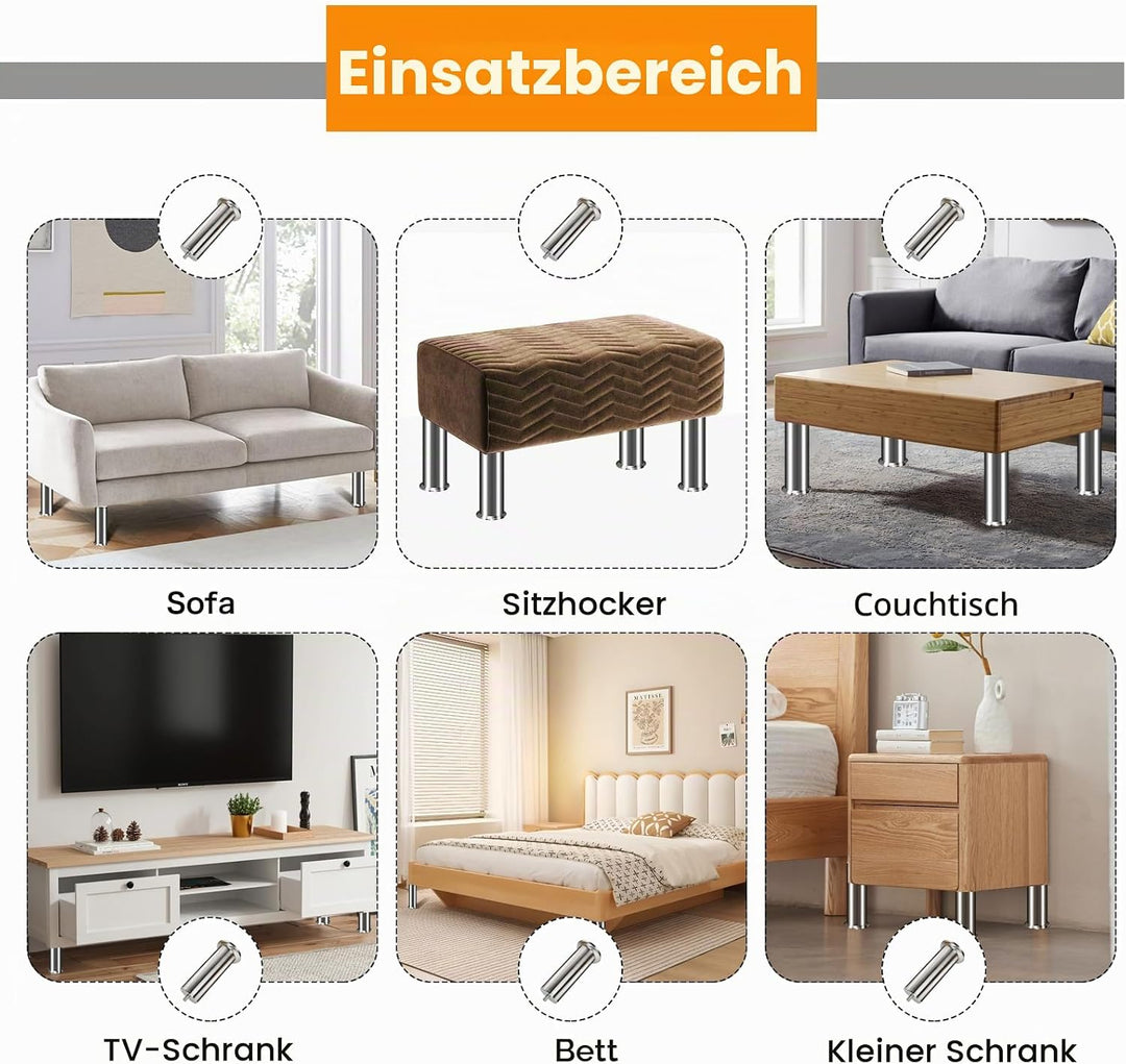 4 Stück Möbelfüsse Edelstahl Möbelbeine Metall Verstellbar Tischbeine Höhenverstellbar Runde Beine M