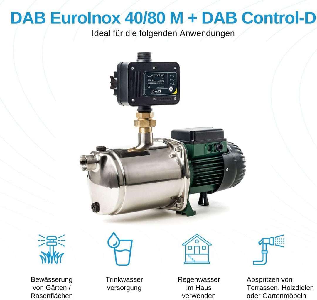 DAB EuroInox 40/80 M + Control-D Hauswasserautomat- 7.200 L/Std. - 1480W - Förderhöhe 59 m - Rostfre