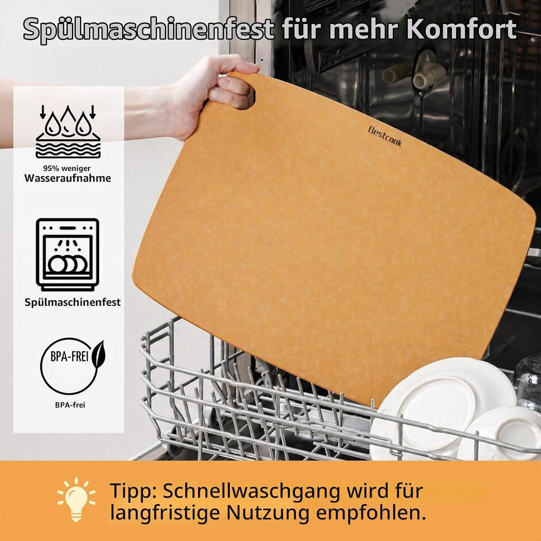 BESTCOOK Schneidebrett Holzfaser 2er-Set, Spülmaschinenfest Chopping Board, Hohe Dichte, Antiporös,