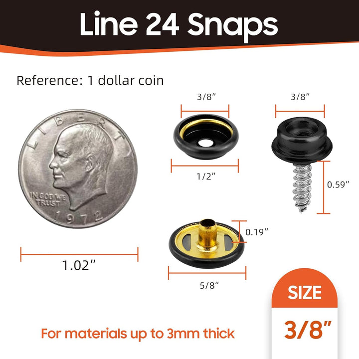 120 Stück Druckknöpfe, Snap Fasteners Kit 15mm Edelstahl Snaps Marine Grade Boot Segeltuch Snaps, 15