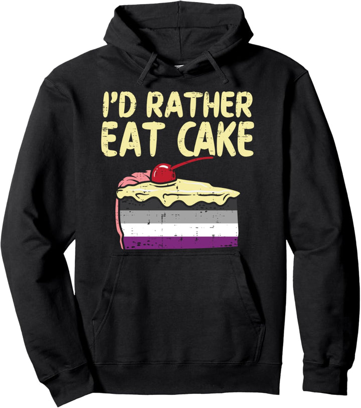 I'd Rather Eat Cake LGBTQ Asexual Flag Ace Pride Men Women Pullover Hoodie
