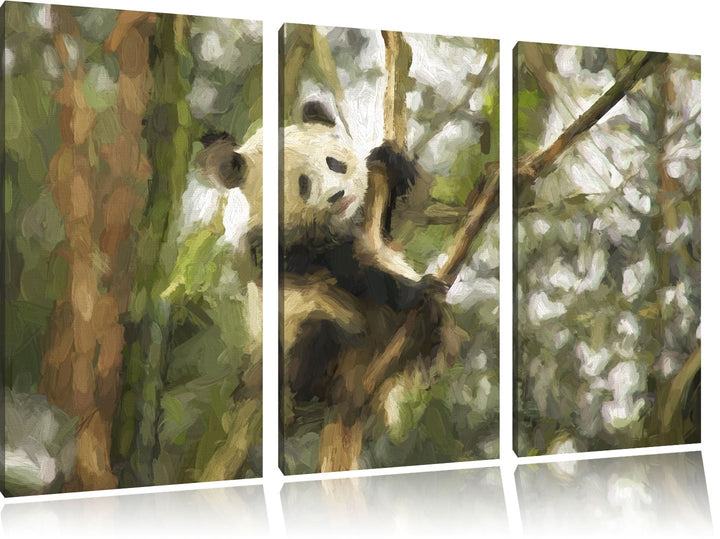 niedlicher Pandabär auf Baum NewArt 3-Teiler Leinwandbild 120x80 Bild auf Leinwand, XXL riesige Bild