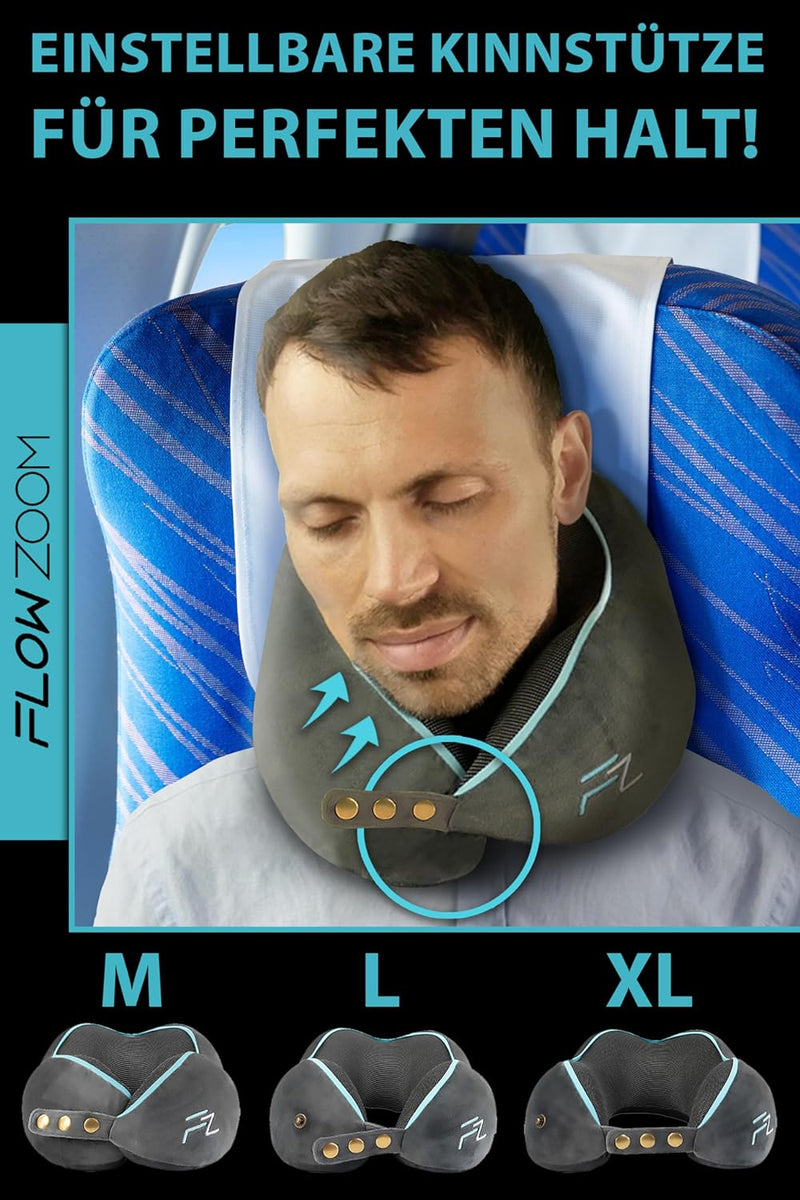 FLOWZOOM® Comfy Nackenhörnchen Nackenkissen Flugzeug & Auto Reise-Kissen aus Memory-Foam mit schmale