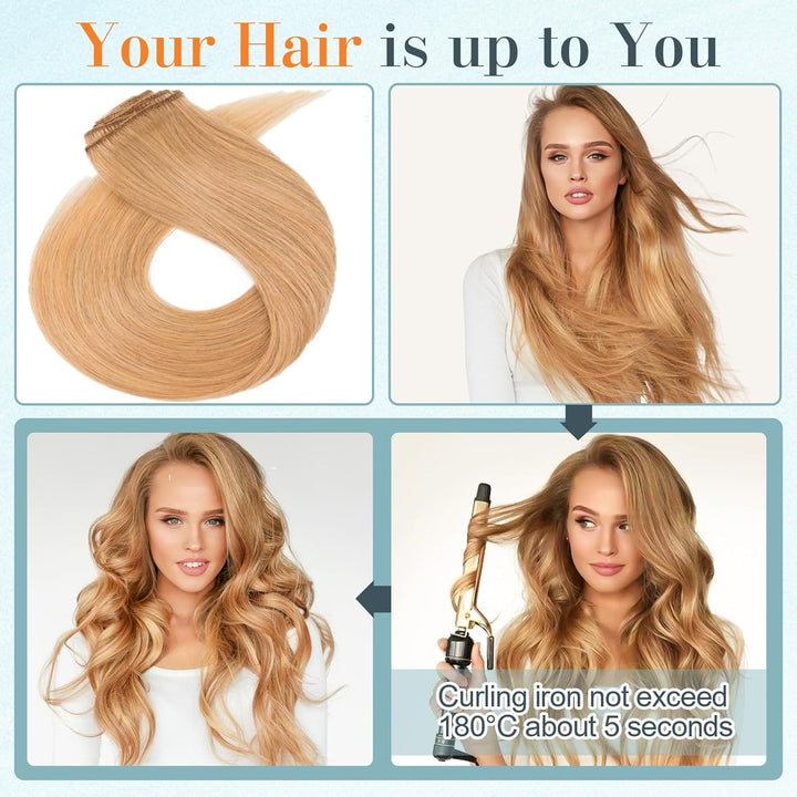 Benehair Clip in Extensions Echthaar, 8 Stück 100% Echtes Haar Extension 75g, Hellbraun Haarverlänge