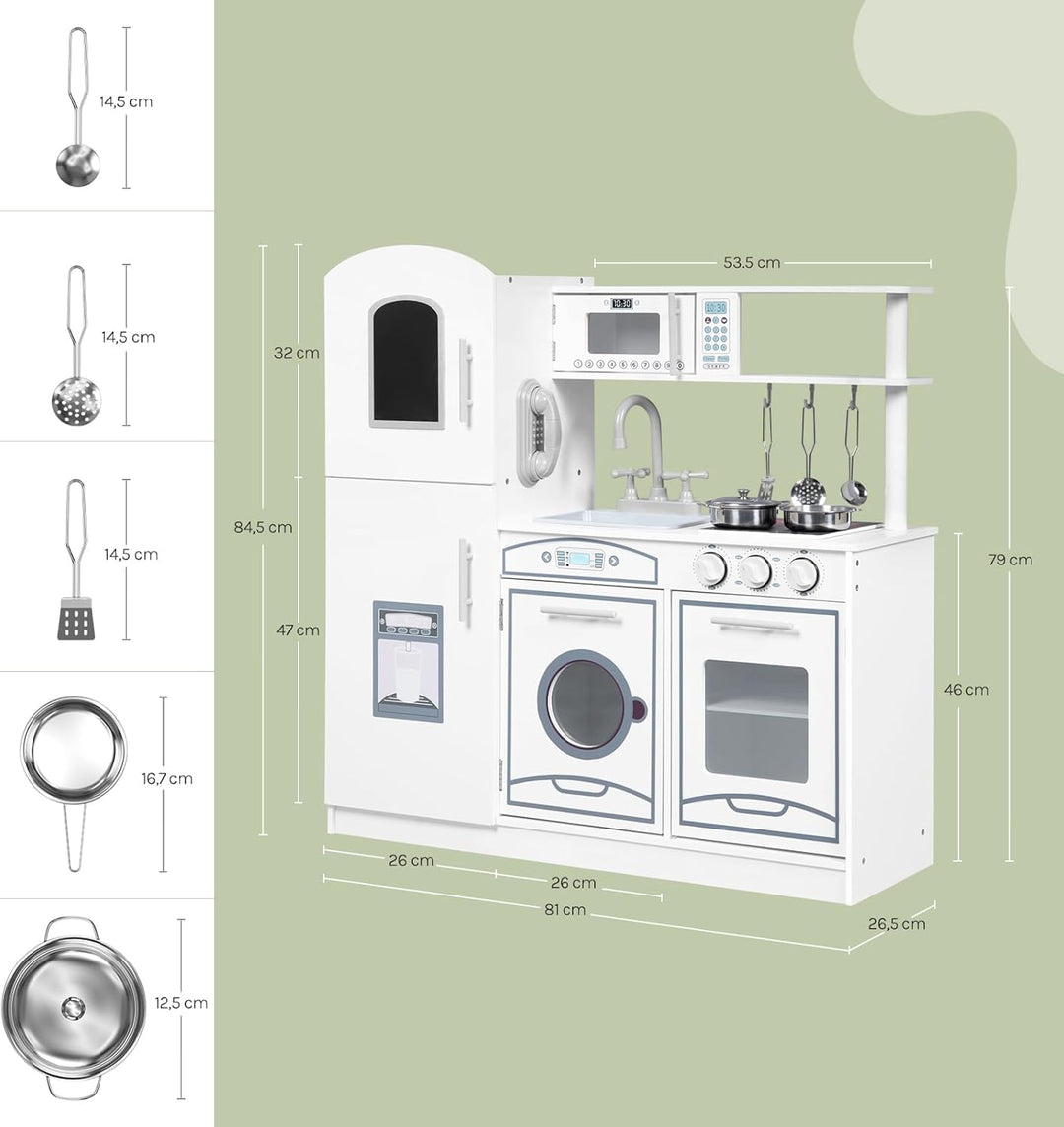 WOLTU Kinderküche Spielküche aus Holz, Kinderrollenspiele für Kinder inkl. 5tlg Küchenset,Zubehör au