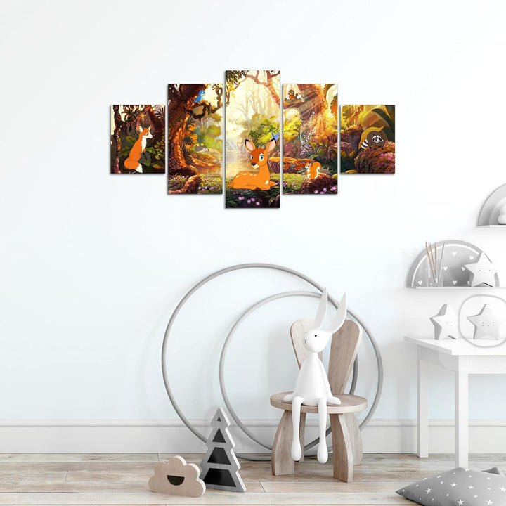 Runa Art Wandbilder Kinderzimmer Wald 5 Teilig Bild auf Vlies Leinwand Deko Babyzimmer Spielzimmer W