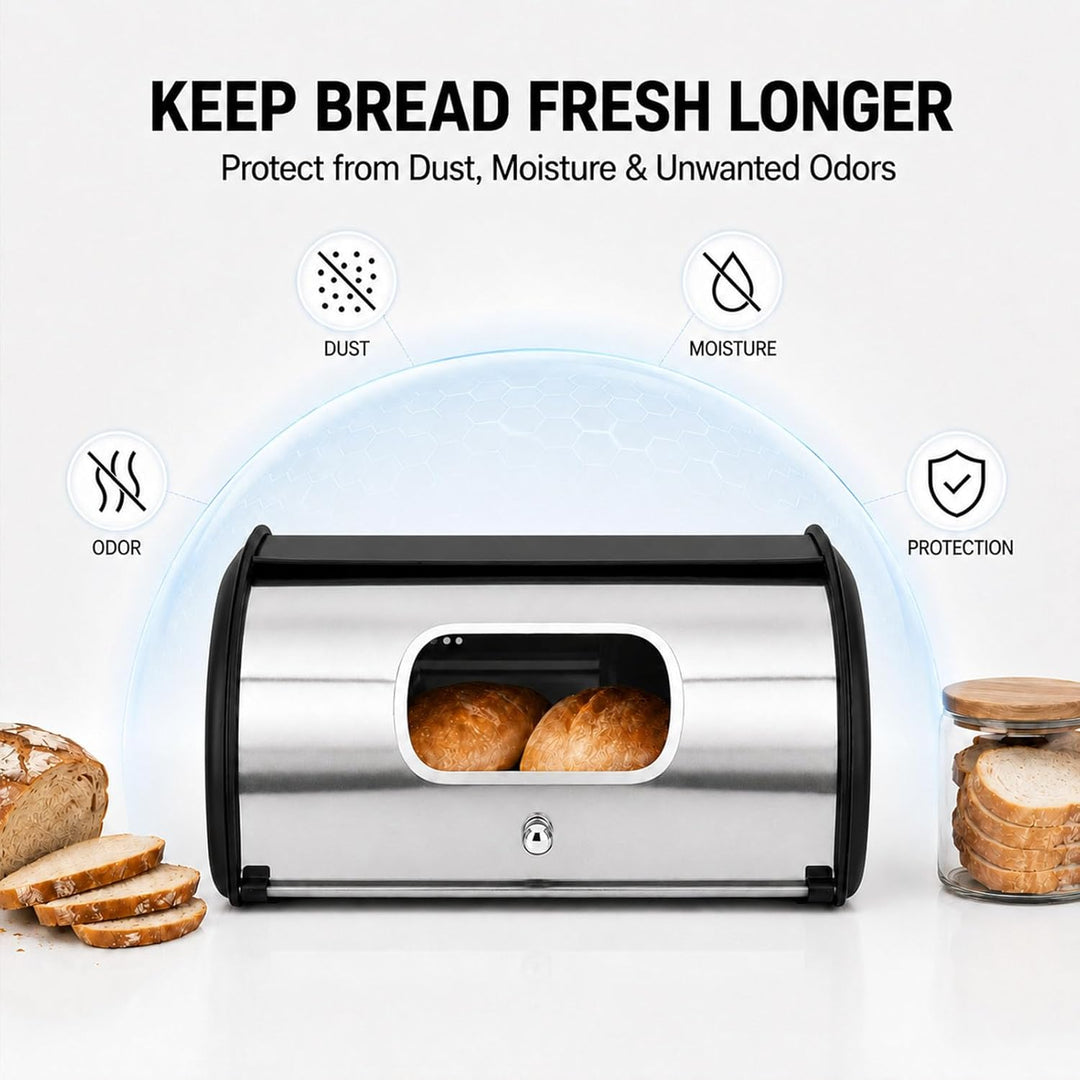 Brotkasten Metall Brotbox mit Sichtfenster Brot Aufbewahrungsbox 35.5x23x14.5 cm Brotaufbewahrung fü
