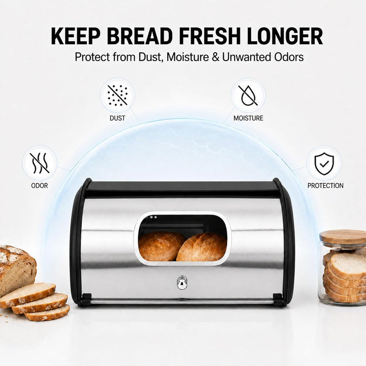 Brotkasten Metall Brotbox mit Sichtfenster Brot Aufbewahrungsbox 35.5x23x14.5 cm Brotaufbewahrung fü
