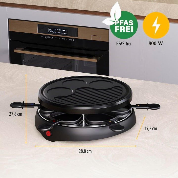 Tristar Raclette für bis zu 6 Personen mit 6 Pfännchen und Crêpe-und Grill-Bereich/Durchmesser 29 cm