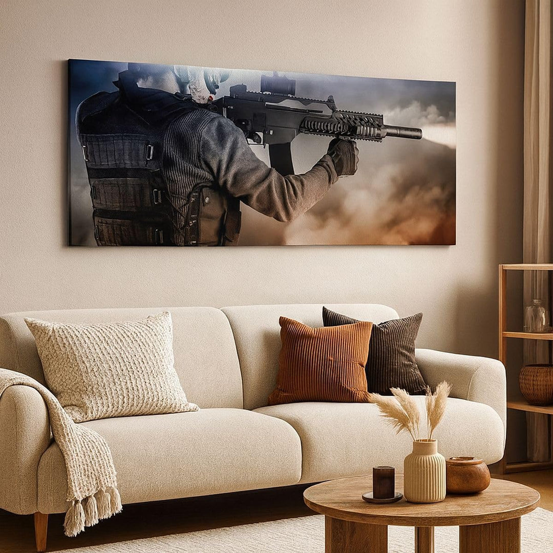 Wandbilder Dekoration Wohnzimmer Armee Soldat Shooter kugelsichere Weste Bilder auf Leinwand 120x50c