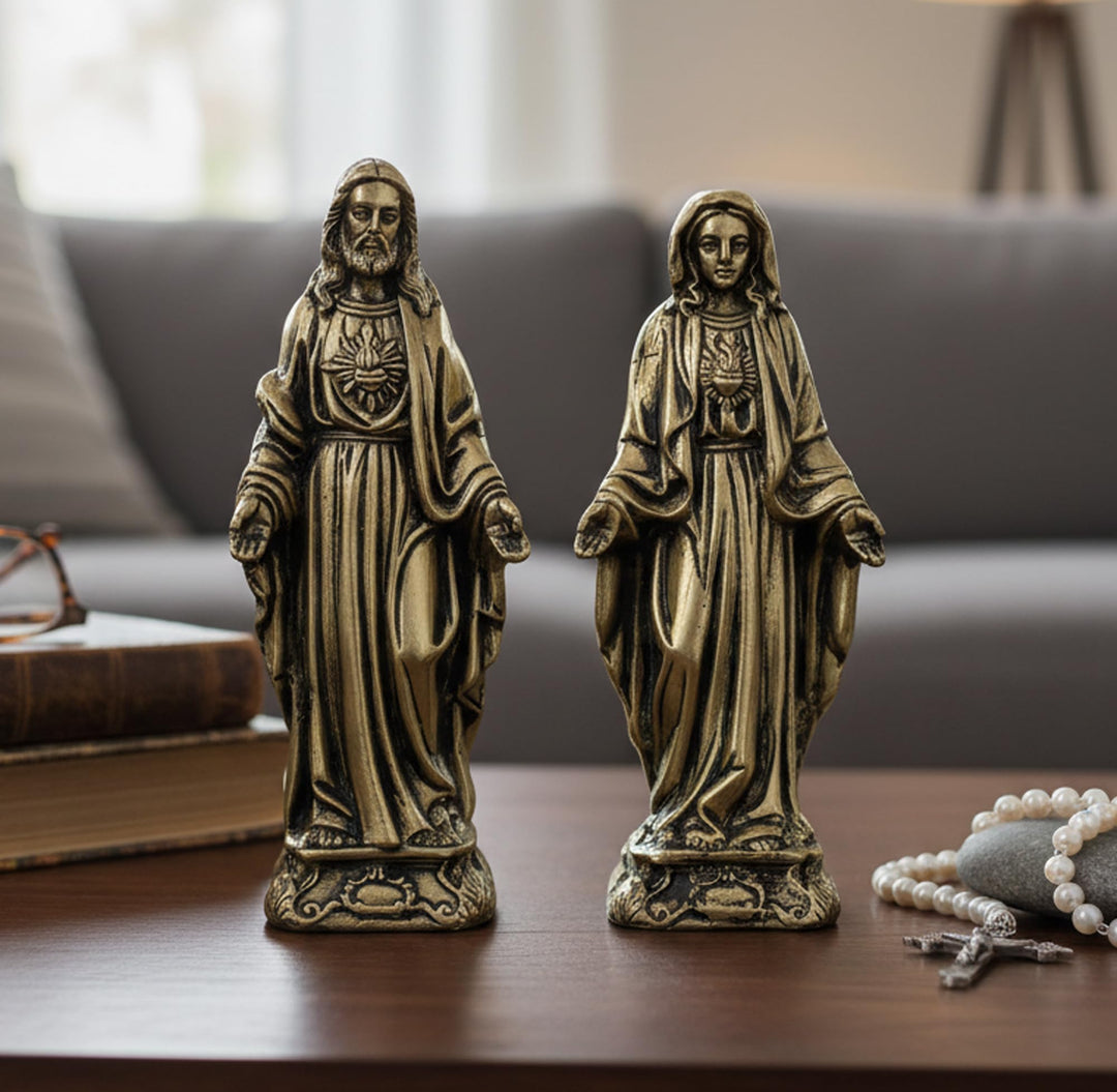 eSplanade Jesus Christus und Mutter Maria Idol Statue Skulptur aus Messing, 14,6 cm