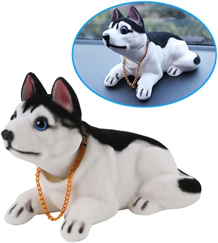 A48D KFZ Auto Dekoration Bobbing Leiter Hund Husky geformt Wackelhund Halskette, Passend für Autos,