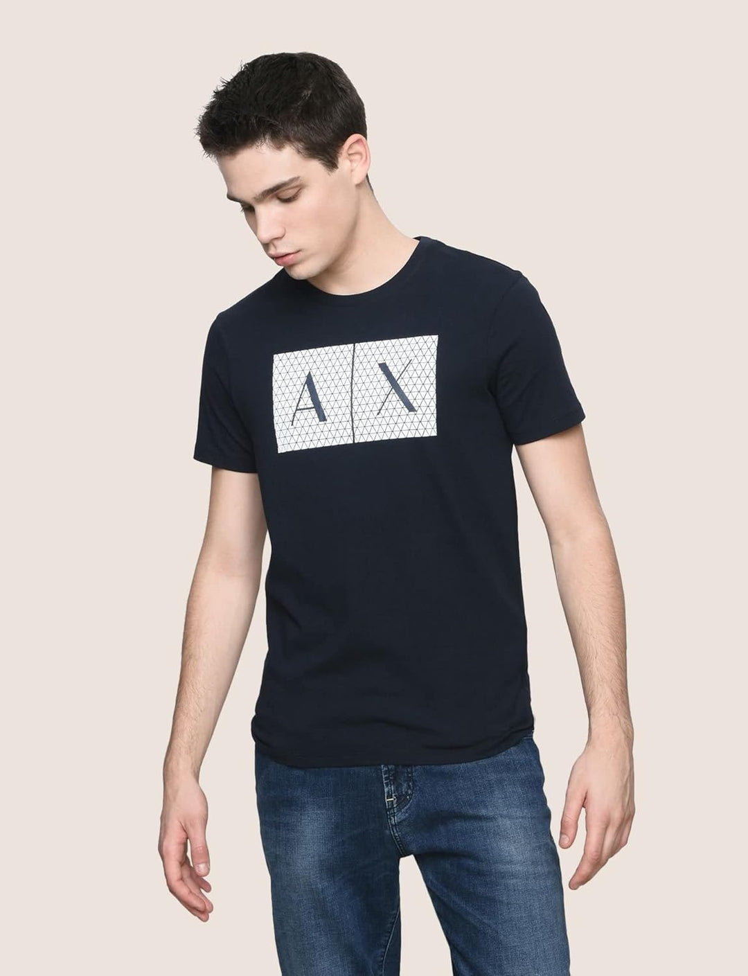 Armani Exchange Herren Crew Quited Logo Tee T-Shirt XS Blau, XS Blau