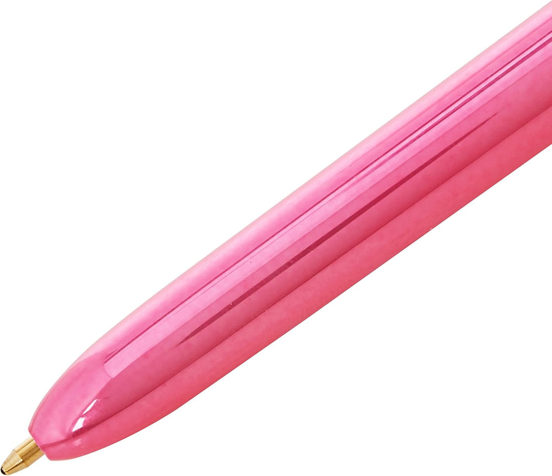 BIC 4 Farben Kugelschreiber Set 4 Colours Shine, Schaft in metallic pink, 12er Pack, Ideal für das B
