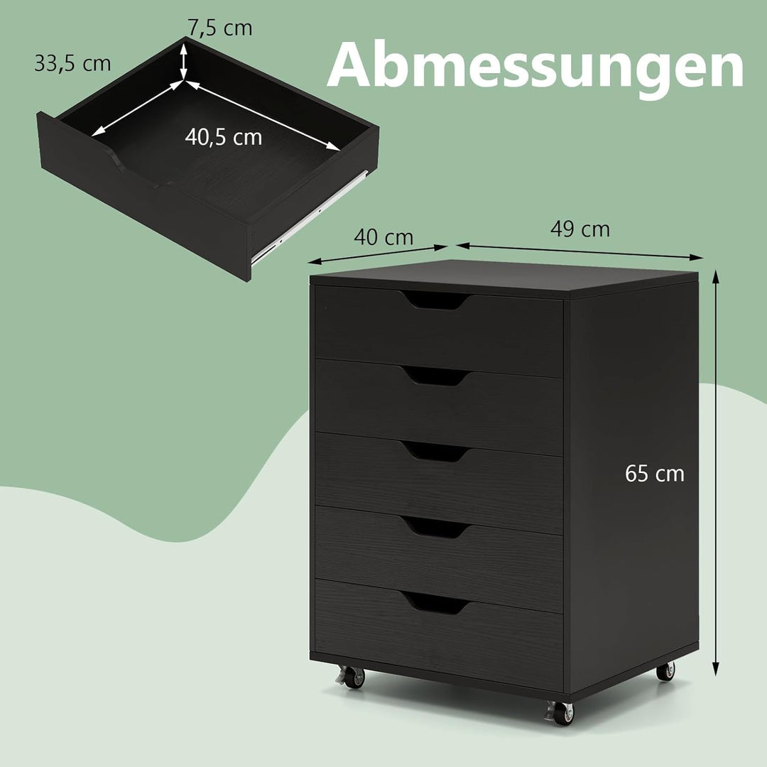 FANTASK Rollcontainer mit Rädern & 5 Schubladen, mobiler Schubladenschrank, Schubladenkommode, Büroc