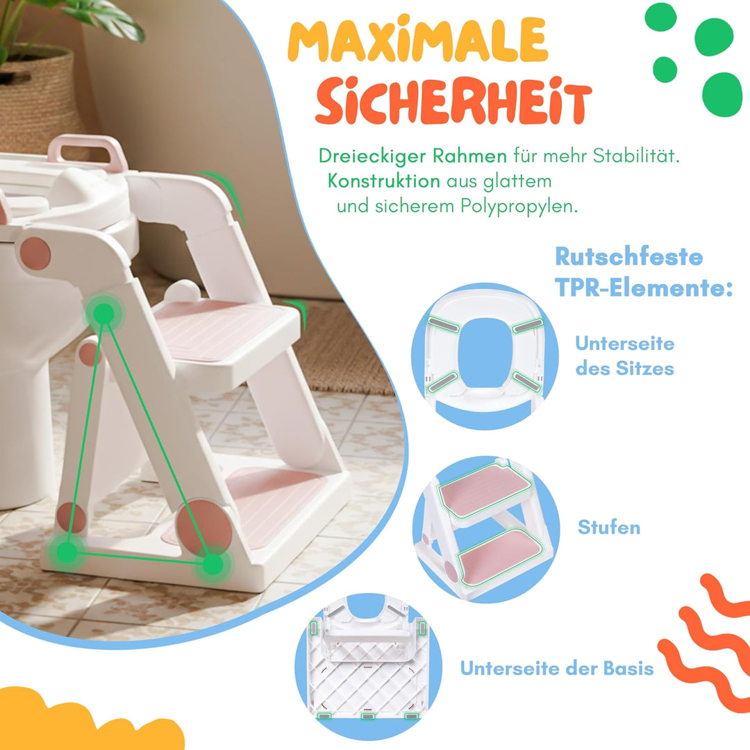 Toilettensitz Kinder mit Treppe Rosa ab 1,5 Jahren - 2-in-1 Toilettentreppe für Jungen und Mädchen -