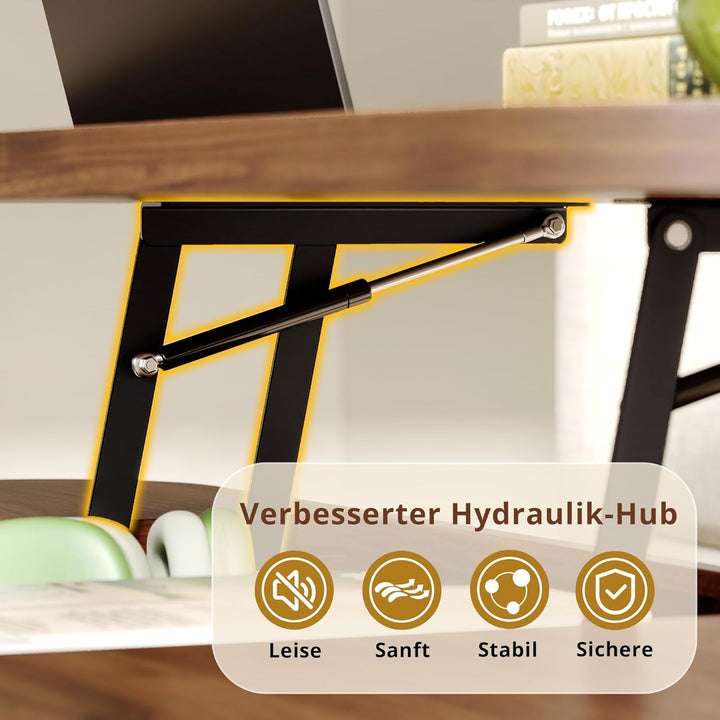 IRONCK Couchtisch höhenverstellbar, Wohnzimmertisch mit Stauraum, Holz Kaffeetisch mit Schiebetüren,