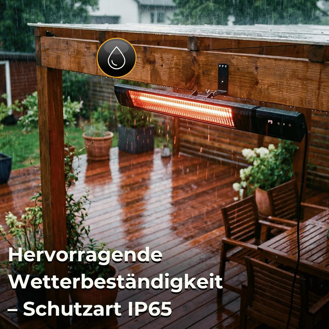 Infrarot Heizstrahler 2500W, 9 Stufen, IP65, Montageketten, Fernbedienung, Timer, Elektroheizung RAY