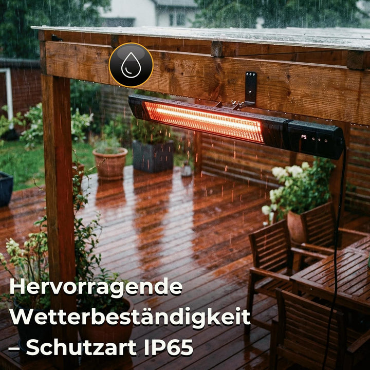 Infrarot Heizstrahler 2500W, 9 Stufen, IP65, Montageketten, Fernbedienung, Timer, Elektroheizung RAY