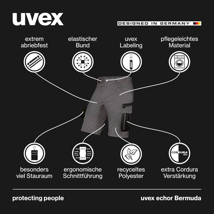 uvex echor Bermuda - Kurze Arbeitshose - Herren-Cargohose - Stretch-Bund, Abriebfest & viel Stauraum
