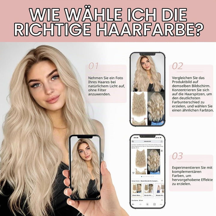 Extensions Echthaar mit Gummiband, Silk-co Wire in Extensions Aschblond Highlights Bleichblond 65g,