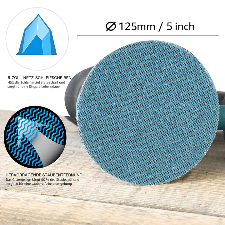 Schleifgitter 125mm Klett 120 Körnung Schleifpapier Rund Netz Blaues Keramik Netzschleifpapier 40 St