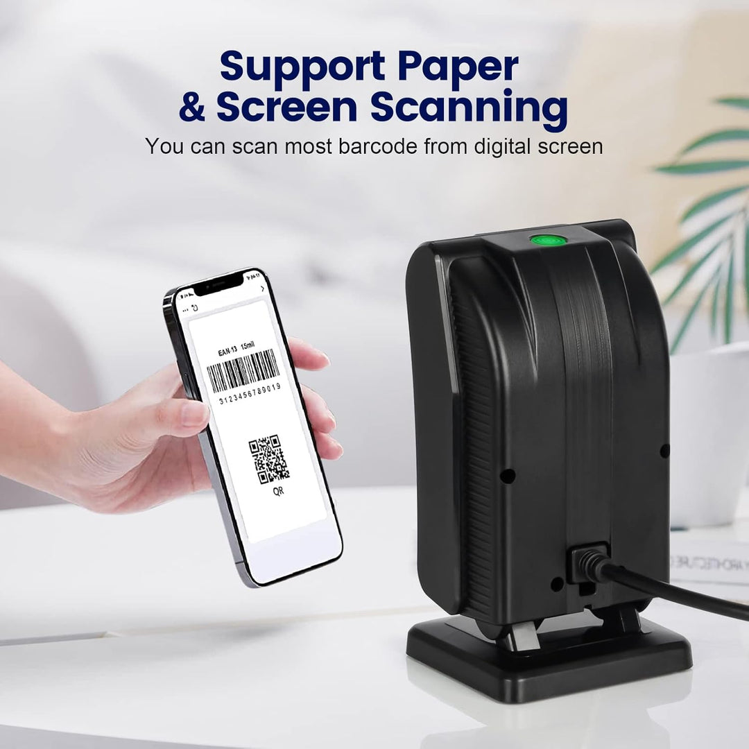 OBZ 1D 2D Desktop Barcode Scanner, QR Code Scanner für PC Handsfree Barcode-Scanner USB mit Einstell